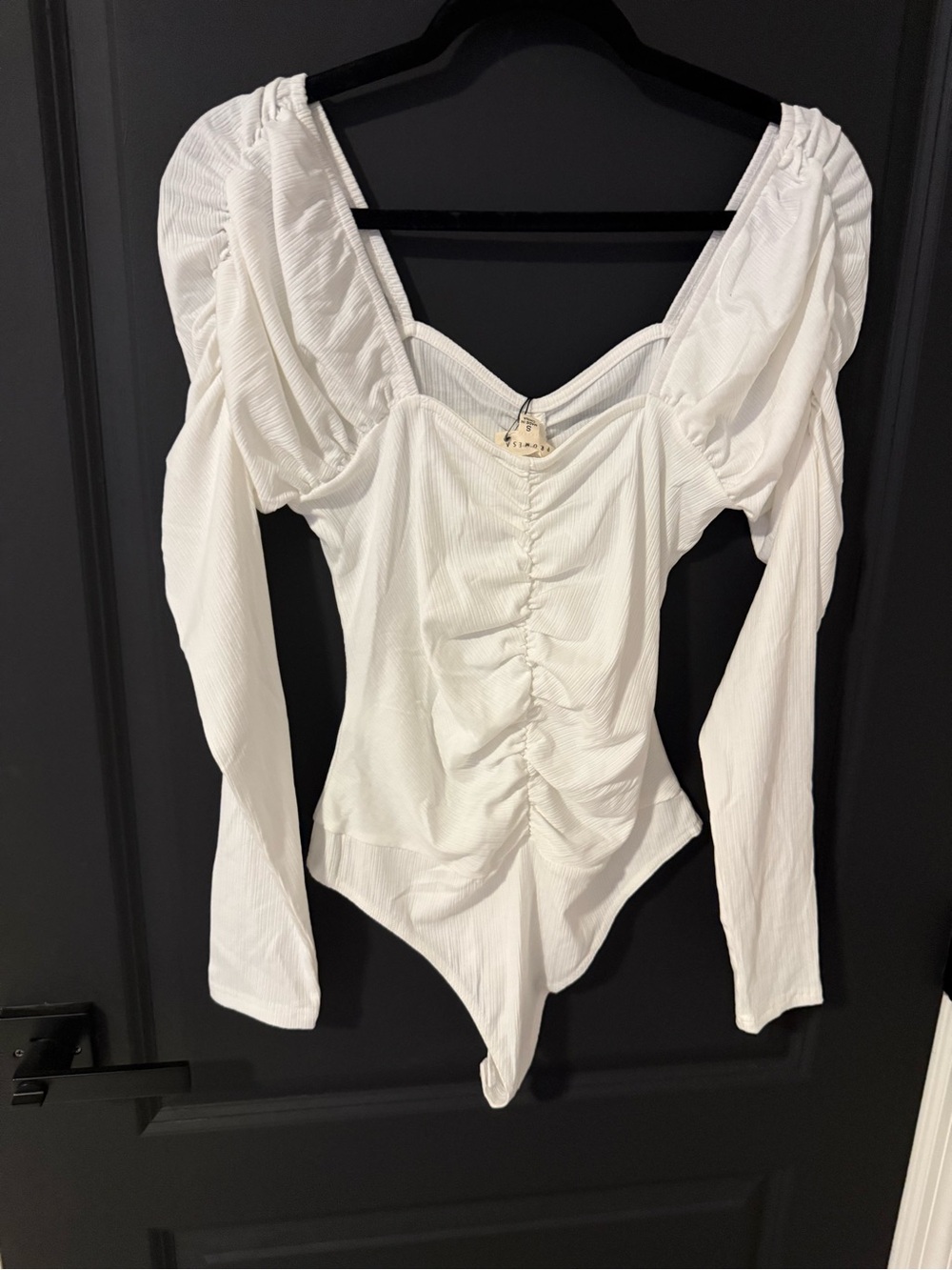 White Ruched Long-Sleeve Bodysuit